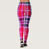 Leggings Vibrant Red Pink Aqua Modern Plaid (Dos)
