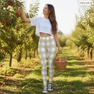 Leggings Vichy vert sauge et blanc Maison de campagne