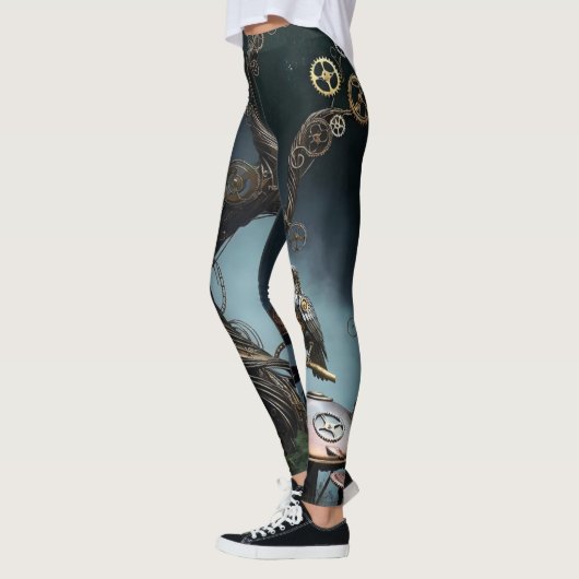 Leggings Victorian Clockwork Gummy Bear Mechanical Raven (Gauche)
