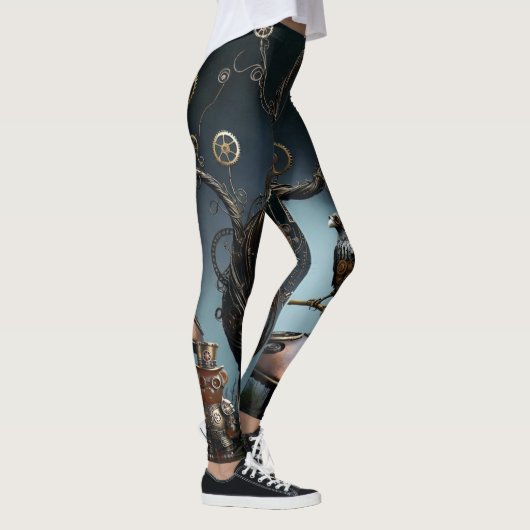 Leggings Victorian Clockwork Gummy Bear Mechanical Raven (Droite)