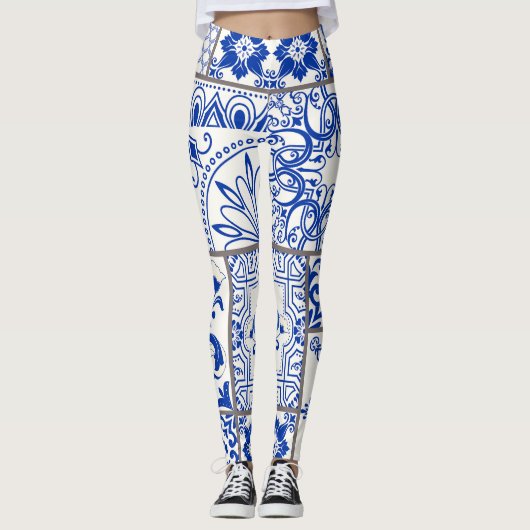 Leggings Victorian Majolica : Patchwork Tile Motif. (Devant)