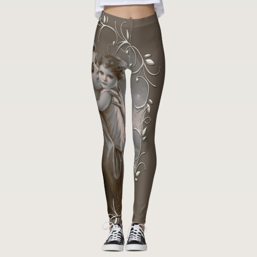 Leggings Vierge vintage et enfant avec cadre argenté (Devant)