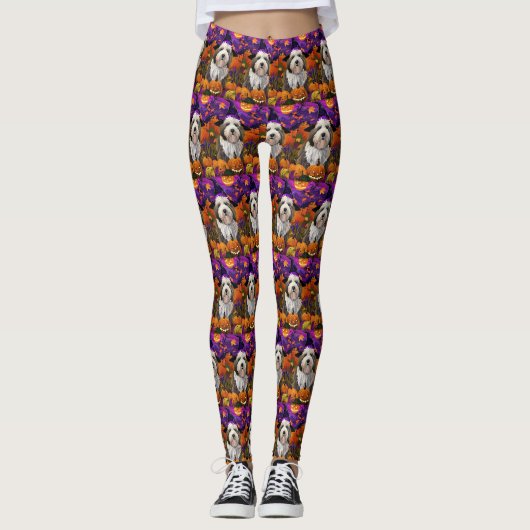 Leggings Vieux anglais Sheepdog Halloween sorcier Citrouill (Devant)