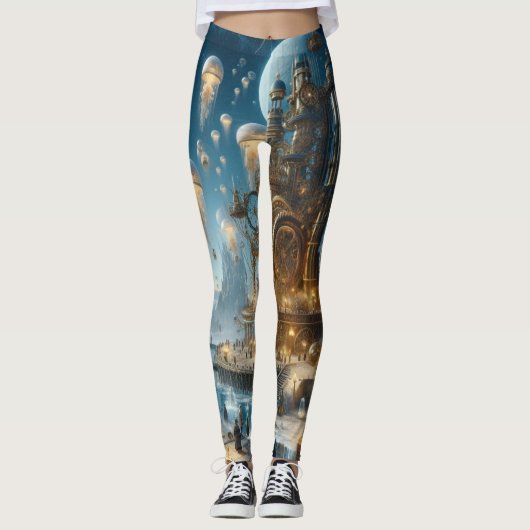 Leggings Ville ancienne futuriste Steampunk avec méduses (Devant)