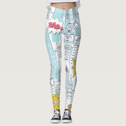 Leggings Ville de la bande dessinée : motif vintage (Devant)