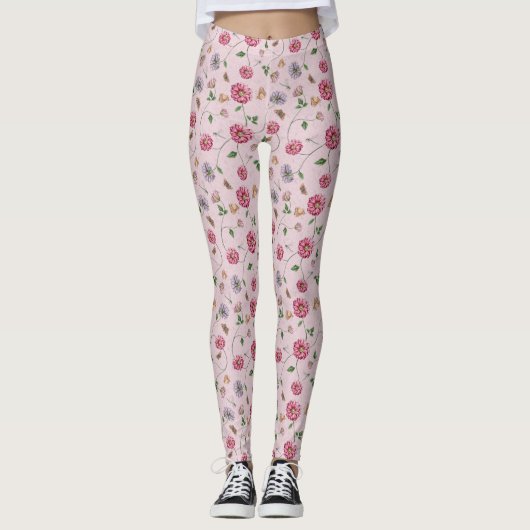 Leggings Vin floral rose et violet (Devant)