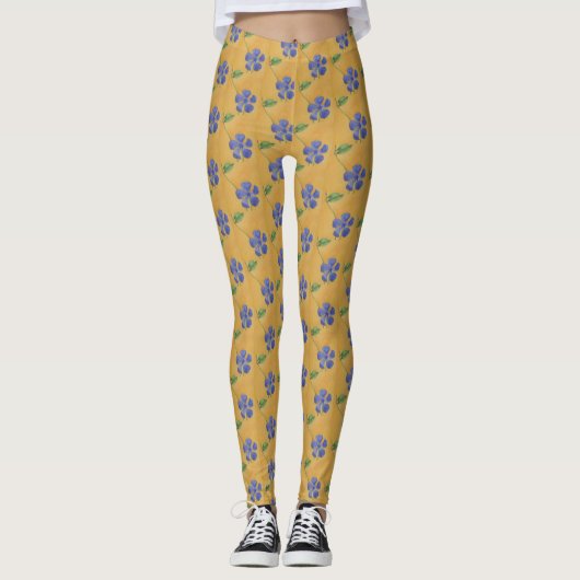 Leggings Vinca bleu, perwinkle sur un arrière - plan jaune (Devant)