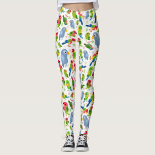 Leggings Vintage Birds Motif, Colorful parakeet motif