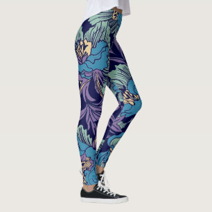 Leggings Vintage bleu outresque, motif floral rustique turq