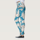 Leggings Vintage bleu turquoise toile de jouy monogramme (Gauche)