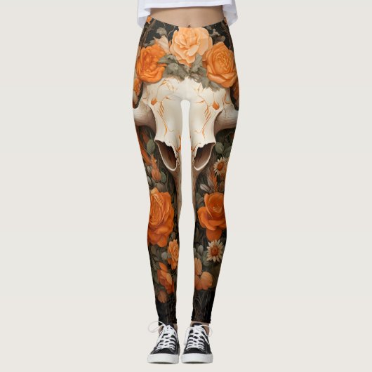 Leggings Vintage Bohême Sugar Skull Bloom (Devant)