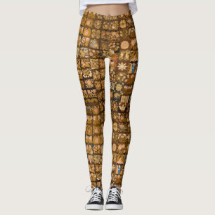 Leggings Vintage courtepointe florale brodée avec animaux