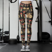 Leggings Vintage Dark Academia Moth Mushroom Pattern Gothic