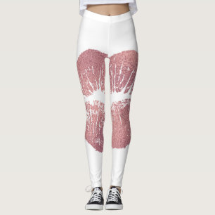 Leggings Vintage empreinte de lèvre rose, or rose.