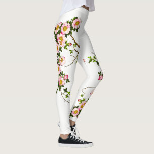 Leggings Vintage fleurs de cerises japonaises, rose et or