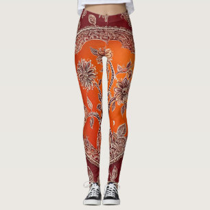 Leggings Vintage Floral Orange flamme Rouge IA art