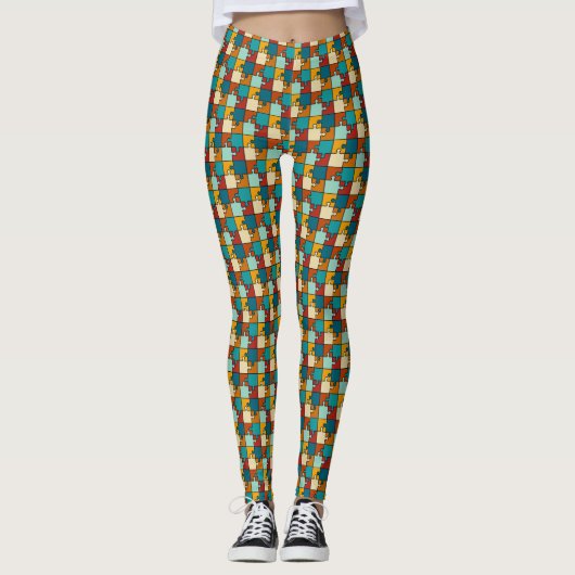 Leggings Vintage Jigsaw Puzzle Pièces Motif (Devant)