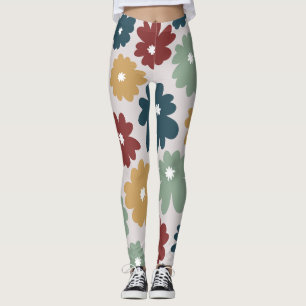 Leggings Vintage motif floral teintes mélangées vert
