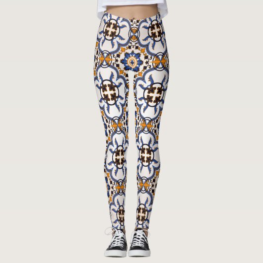 Leggings Vintage Portugais Azulejo Blue Yellow Motif (Devant)