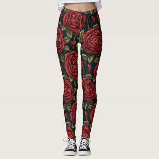 Leggings Vintage Romance : William Morris Tapestry Red Rose