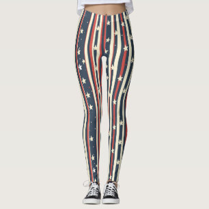 Leggings Vintage rouge, blanc et bleu avec étoiles (2)