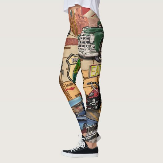 Leggings Vintage Route 66, affiche nostalgique. (Gauche)
