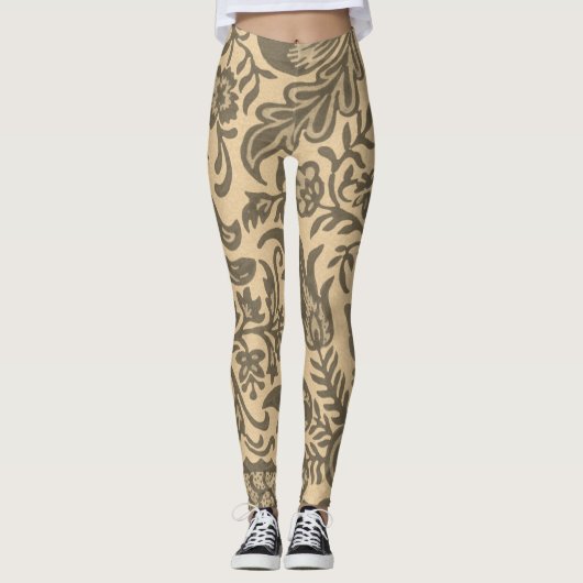 Leggings Vintage Sepia Tan Motif végétal (Devant)
