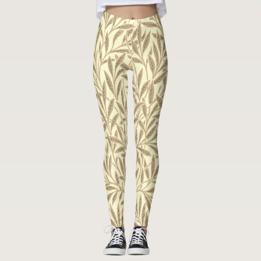 Leggings Vintage Sepia Tan Willow Feuille Botanique (Devant)