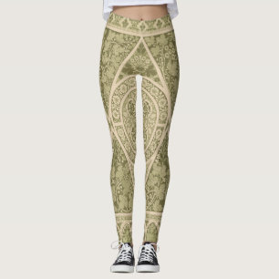 Leggings Vintage vert Art Nouveau motif floral