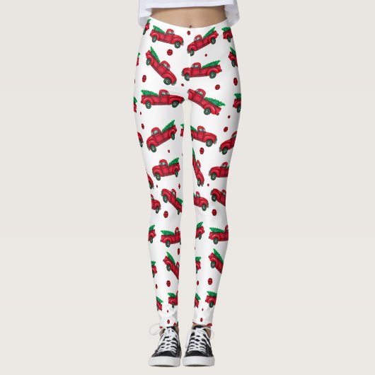 Leggings vintages de camions Red Christmas Tree (Devant)