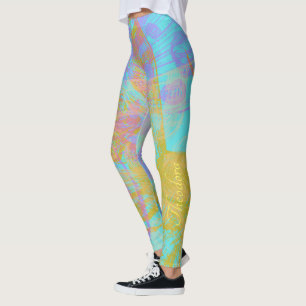 Leggings Violet Abstrait de papillon d'or Aquamarine