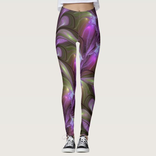 Leggings Violet Abstrait violet violet kaki fractal (Devant)