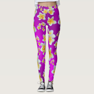 Leggings violet, asiatique, jaune, blanc, fleur, brillant, 