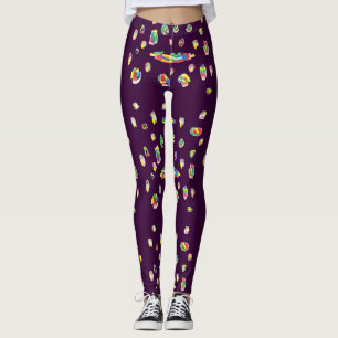 Leggings Violet avec brique de chiffon motif de couleur mix