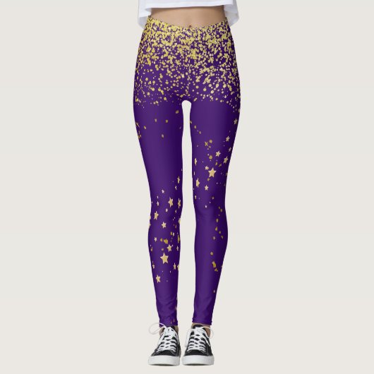 Leggings Violet avec des pattes d'accentuation or (Devant)