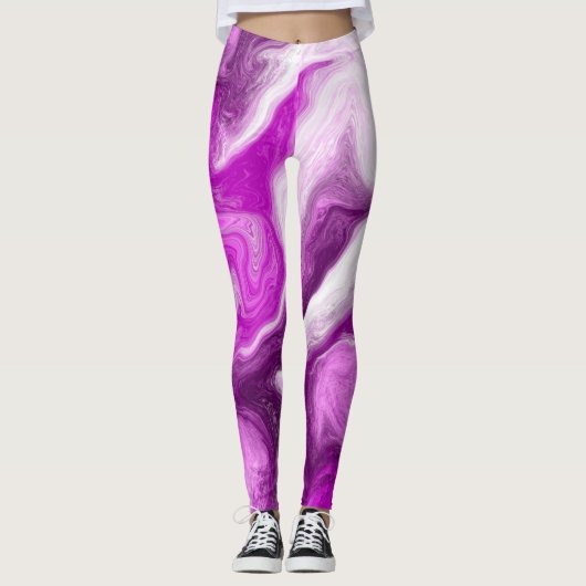 Leggings Violet et Marbre blanc Fluide Art (Devant)