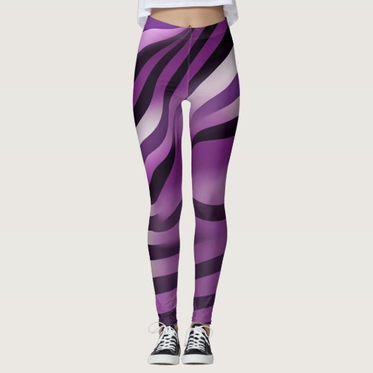 Leggings Violet et noir Zèbre bande Abstraite Art (Devant)