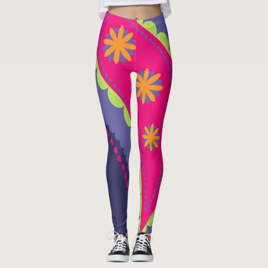 Leggings Violet et rose paisley (Devant)