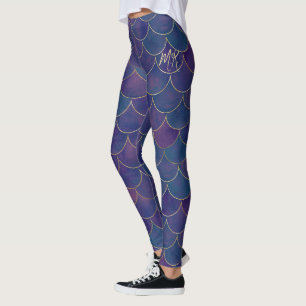 Leggings Violet foncé avec échelle or Monogramme Sirène