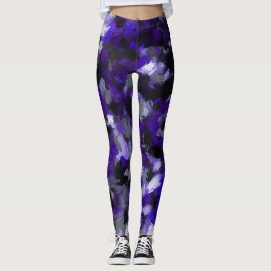 Leggings Violet, gris, noir et bleu Abstrait (Devant)