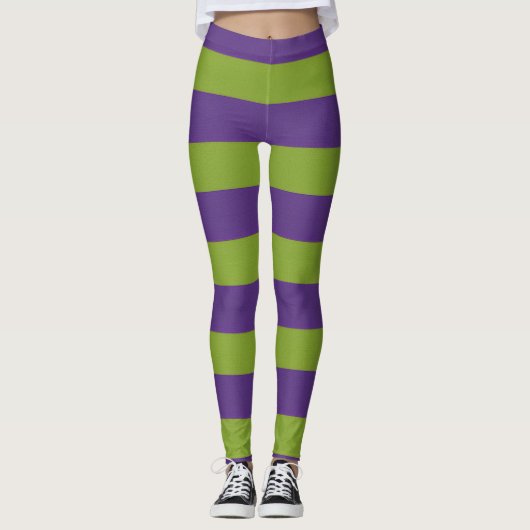 Leggings Violet Lime Vert Rayé Halloween Sorcière Vibrant (Devant)