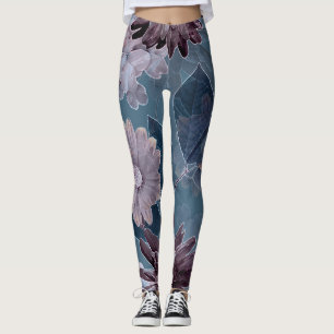 Leggings Violet monochrome : Aquarelle Florale sans couleur