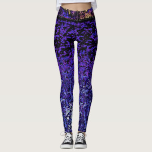 Leggings Violet, noir, Motif bleu