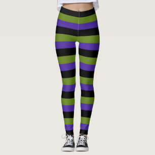 Leggings Violet Noir Vert Sorcellerie Rayures Halloween