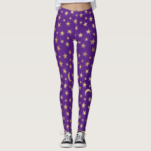 Leggings Violet profond avec des étoiles et des lunes à hui