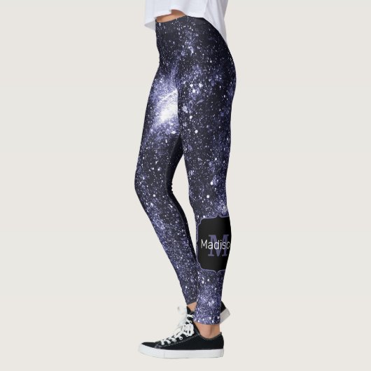 Leggings Violet violet peri noir galaxie abstraite Monogram (Gauche)