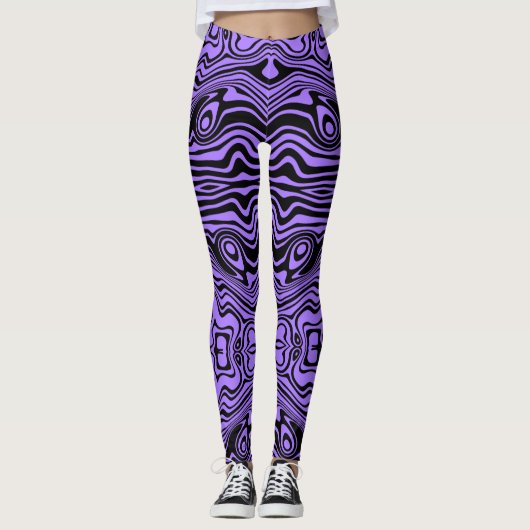 Leggings violets noirs à bande ondulée ou choisir (Devant)