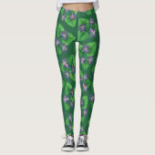 Leggings Violets sur vert émeraude (Devant)