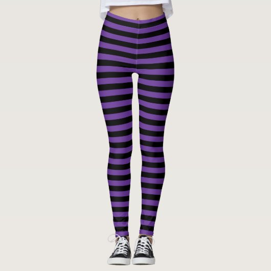 Leggings Violette rayée et sorcière noire de l'Halloween (Devant)
