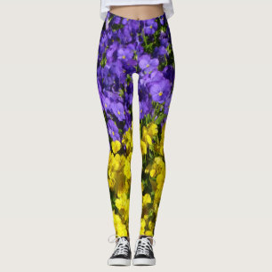Leggings Violons violets et jaunes colorés floraux